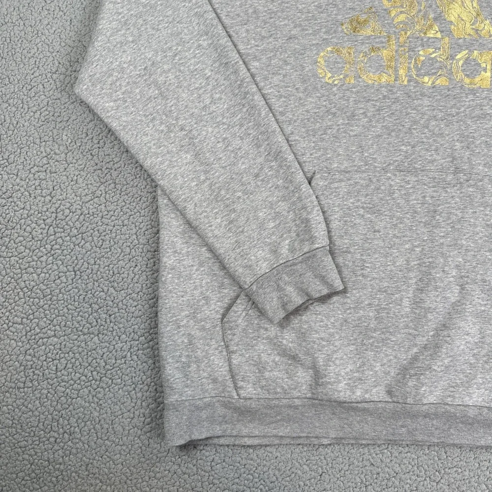 Adidas Liquid Gold Foil Badge of Sport Hoodie Men 2XL Heather Grey Pullover Logo